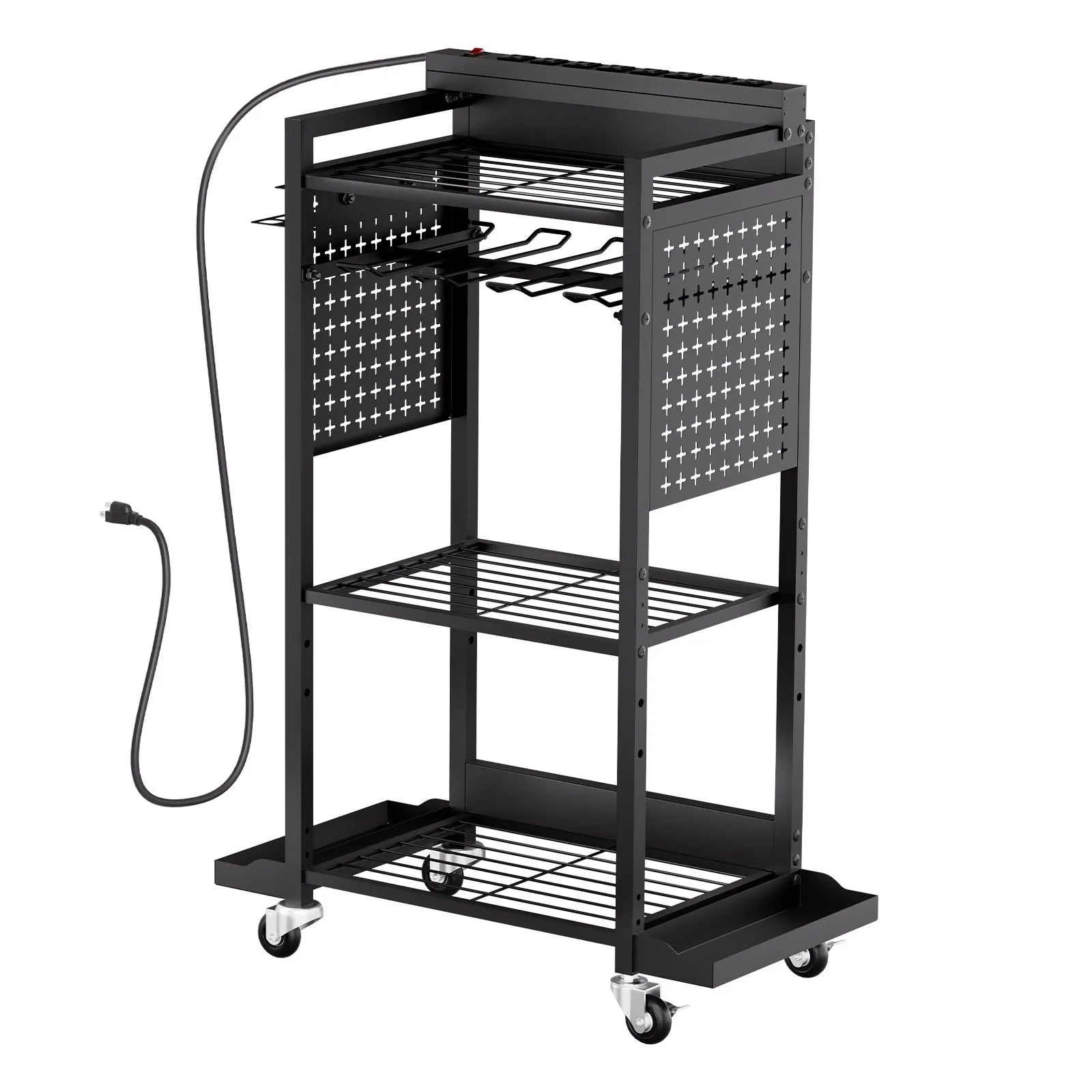 VEVOR 4-tier Tool Organizer Cart with Charging Station Garage Cart on Wheels