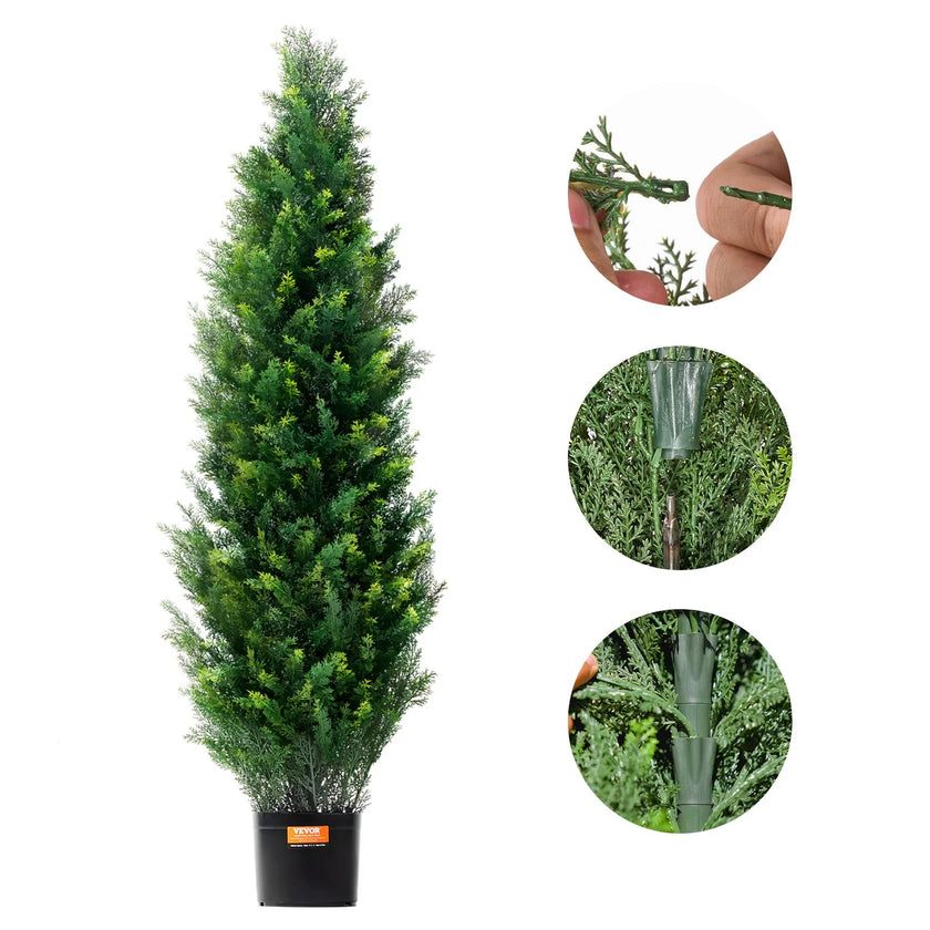 VEVOR 2 Pack 4' Artificial Cedar Topiary Tree Faux Plant UV Decor In/Outdoor