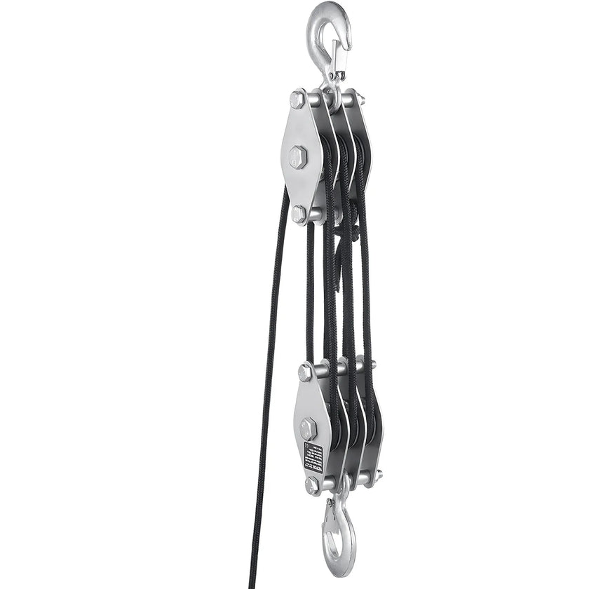 VEVOR 100 ft Rope Hoist Pulley Wheel Block and Tackle Puller 5:1 Ratio 4400 lbs