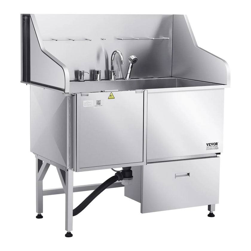 VEVOR 50 Inch Dog Grooming Bath Tub Stainless Steel w Ramp Faucet Left Door