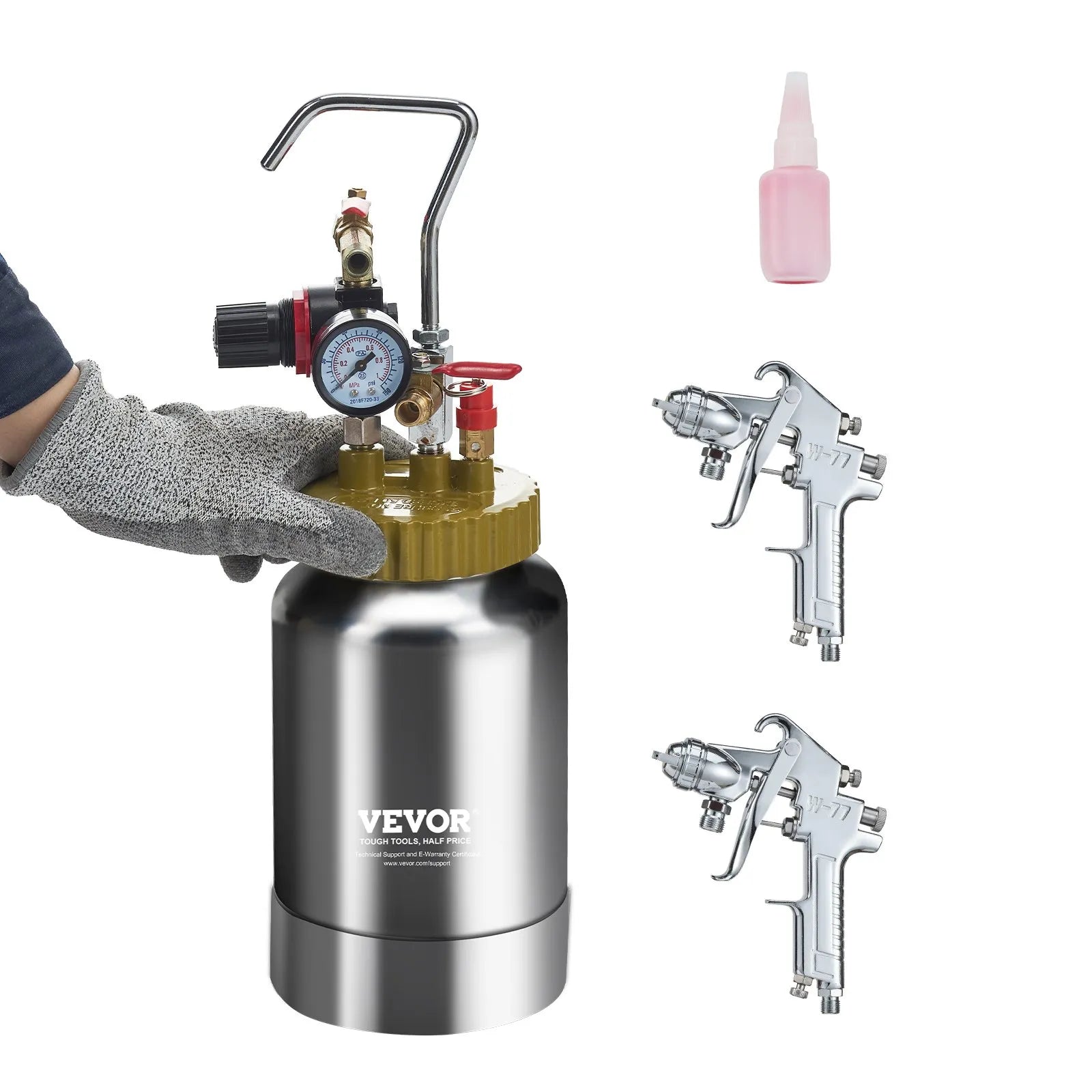 VEVOR 2L/0.5gal Spray Paint Pressure Pot Tank, Lightweight Air Paint Pressure Pot, 1.8mm Nozzle Spray Paint Gun 3m Hoses for Home Decoration Architecture Construction Automotive Painting, 45PSI Max