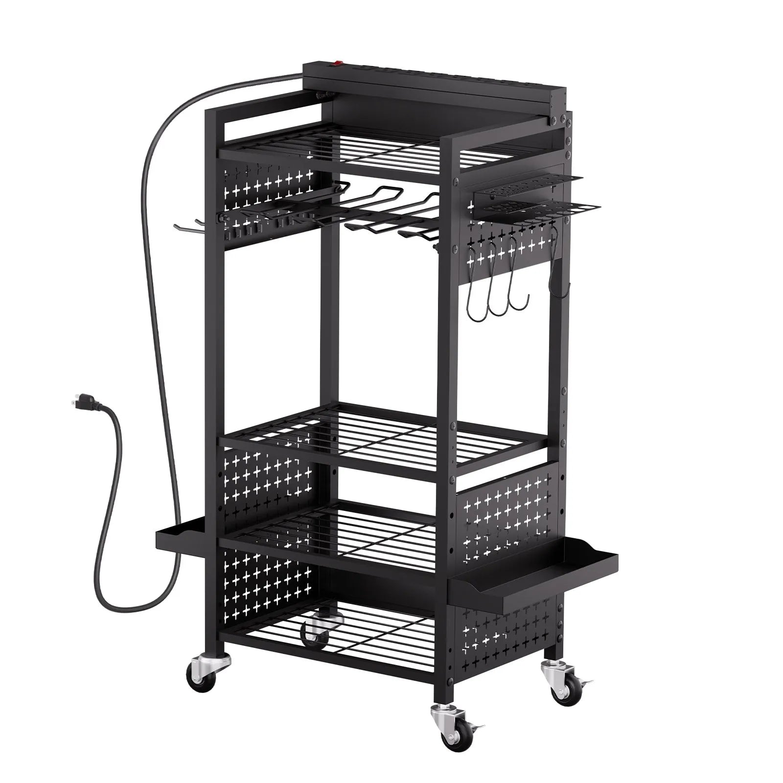VEVOR 5-tier Tool Organizer Cart with Charging Station Garage Cart on Wheels