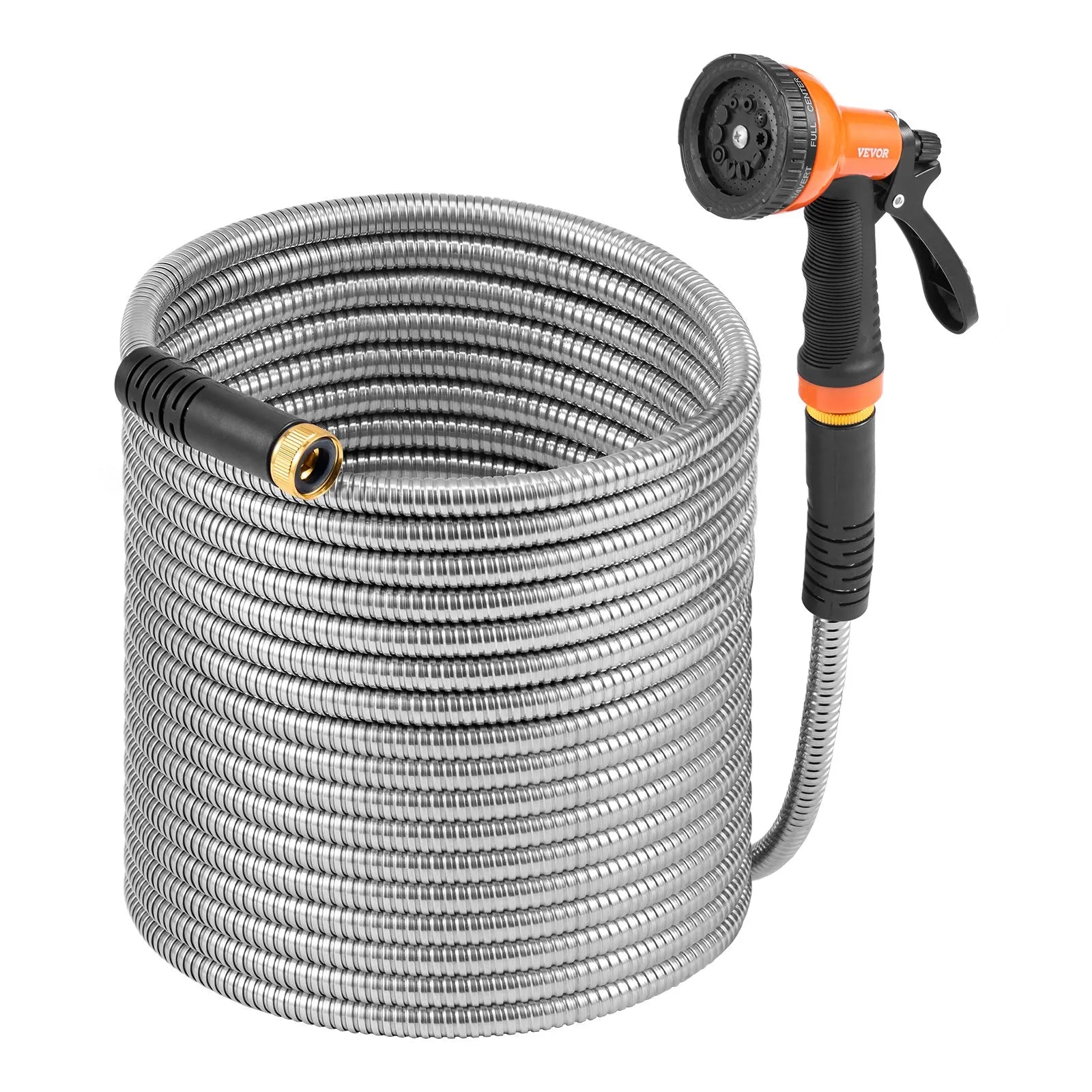 VEVOR 50ft Metal Garden Hose Stainless Steel Water Hose Lightweight No Kink