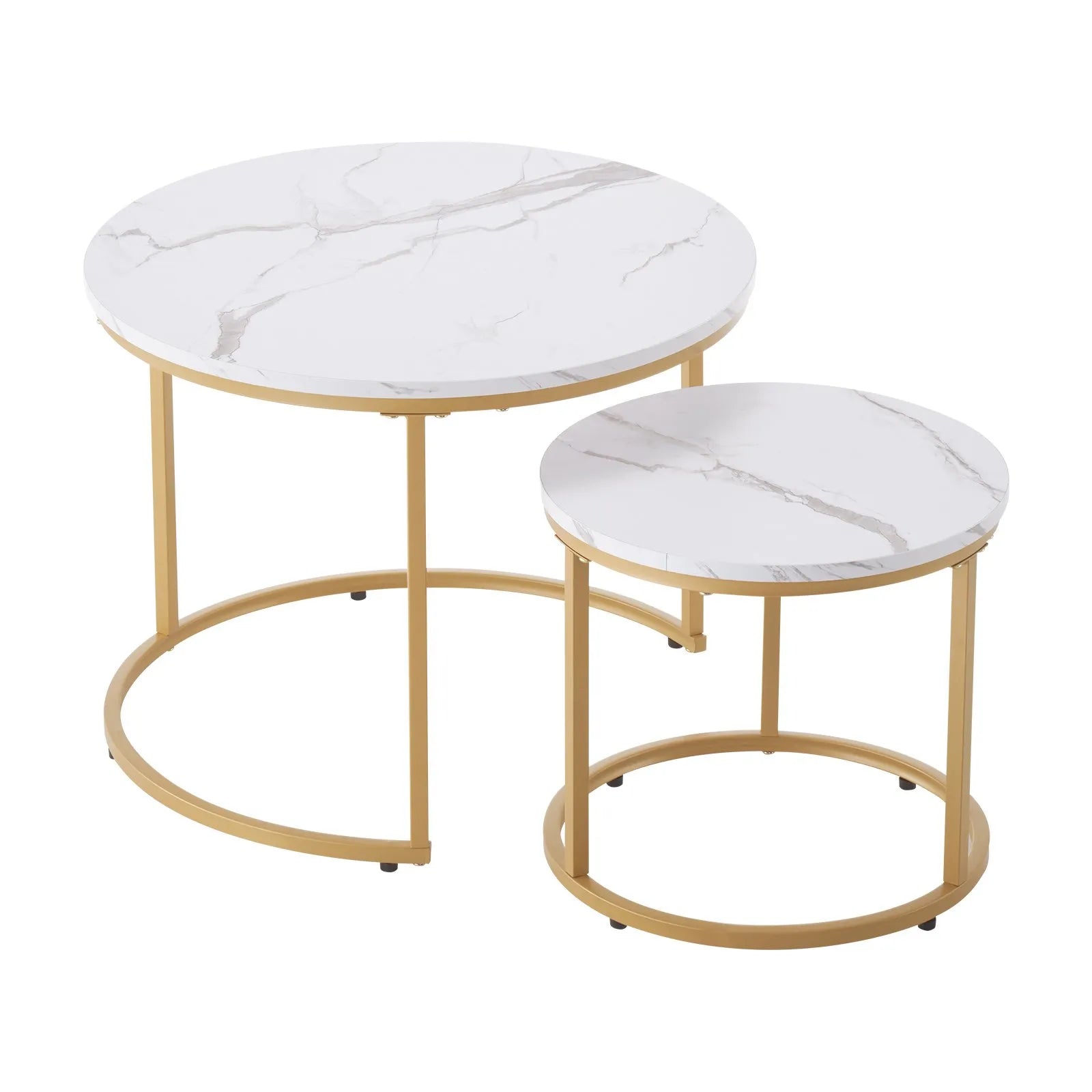 VEVOR Nesting Coffee Table Set of 2 Round Coffee Table 23.6 in (White & Gold)