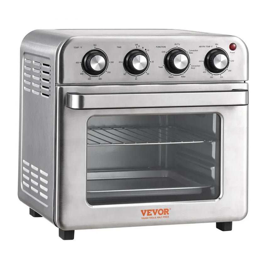 VEVOR 7-IN-1 Air Fryer Toaster Oven, 18L Convection Oven, 1700W Stainless Steel Toaster Ovens Countertop Combo with Grill, Pizza Pan, Gloves, 6 Slices Toast, 12-inch Pizza, Home and Commercial Use