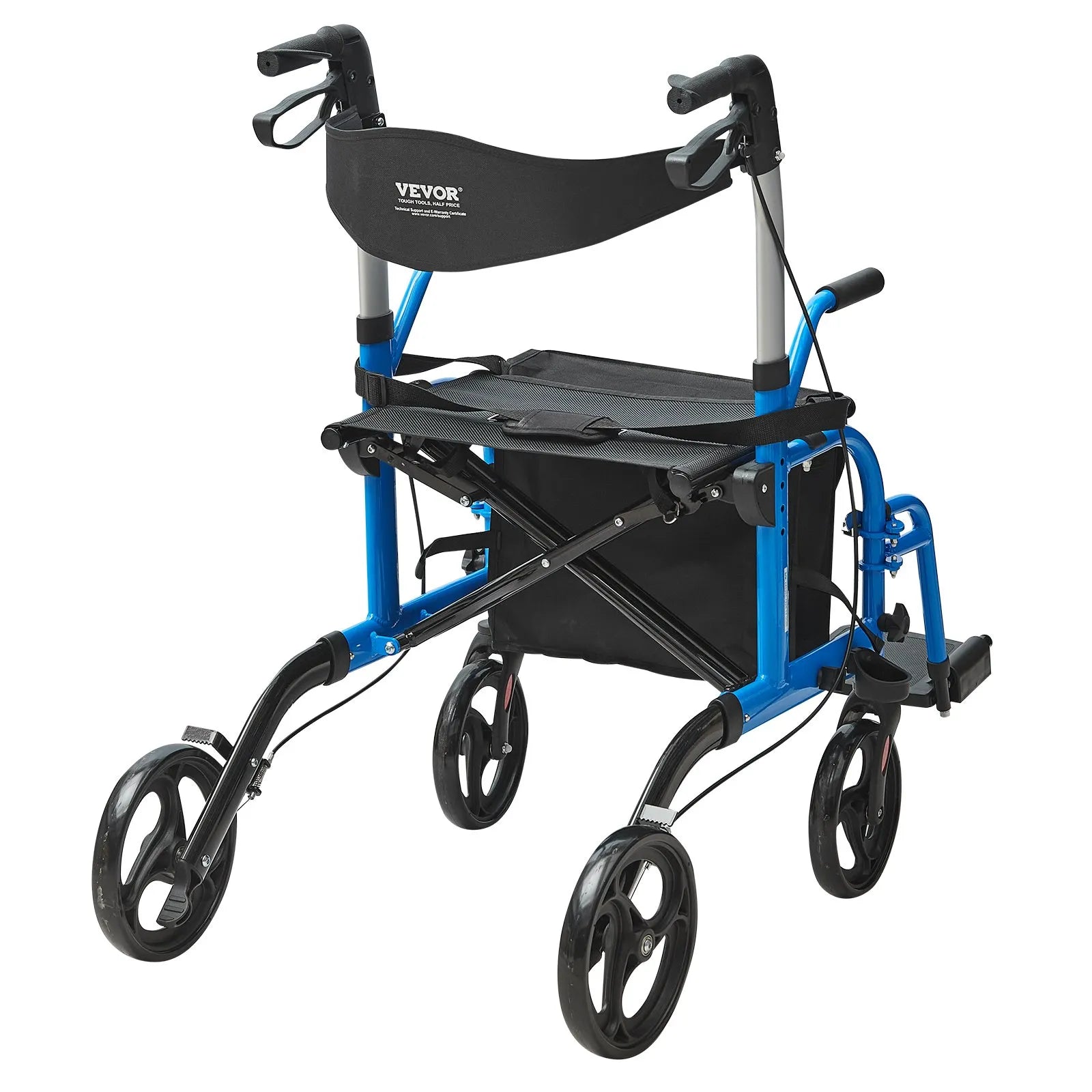 VEVOR 2 in 1 Rollator Walker & Transport Chair for Seniors, Folding Rolling Walker Wheelchair Combo & Footrests, Lightweight Aluminum Mobility Walker with Adjustable Handle, All Terrain Wheels, 300LBS