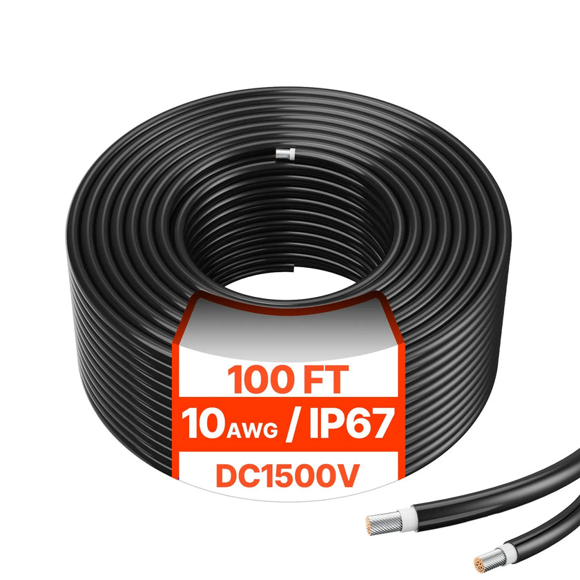 VEVOR 100FT Solar Panel Extension Cable 10AWG Waterproof PV 6mm² Cable Black