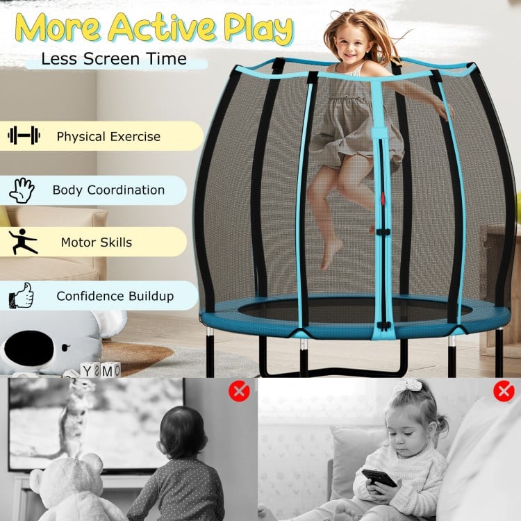 55 Inch Trampoline for Kids Toddler Mini Trampoline with Safety Enclosure Net - Blue