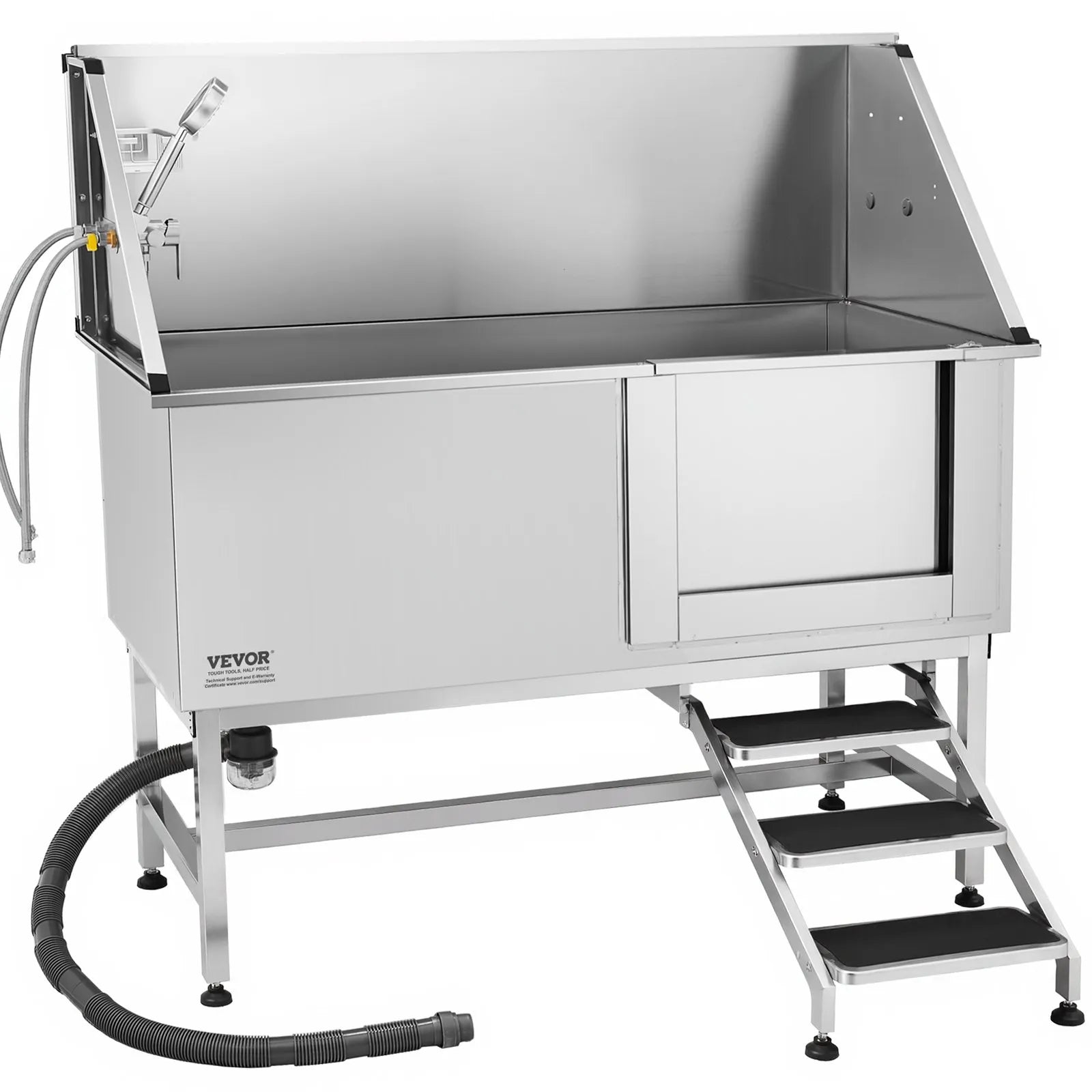 VEVOR 62 Inch Dog Grooming Bath Tub Stainless Steel w Stairs Water Filter