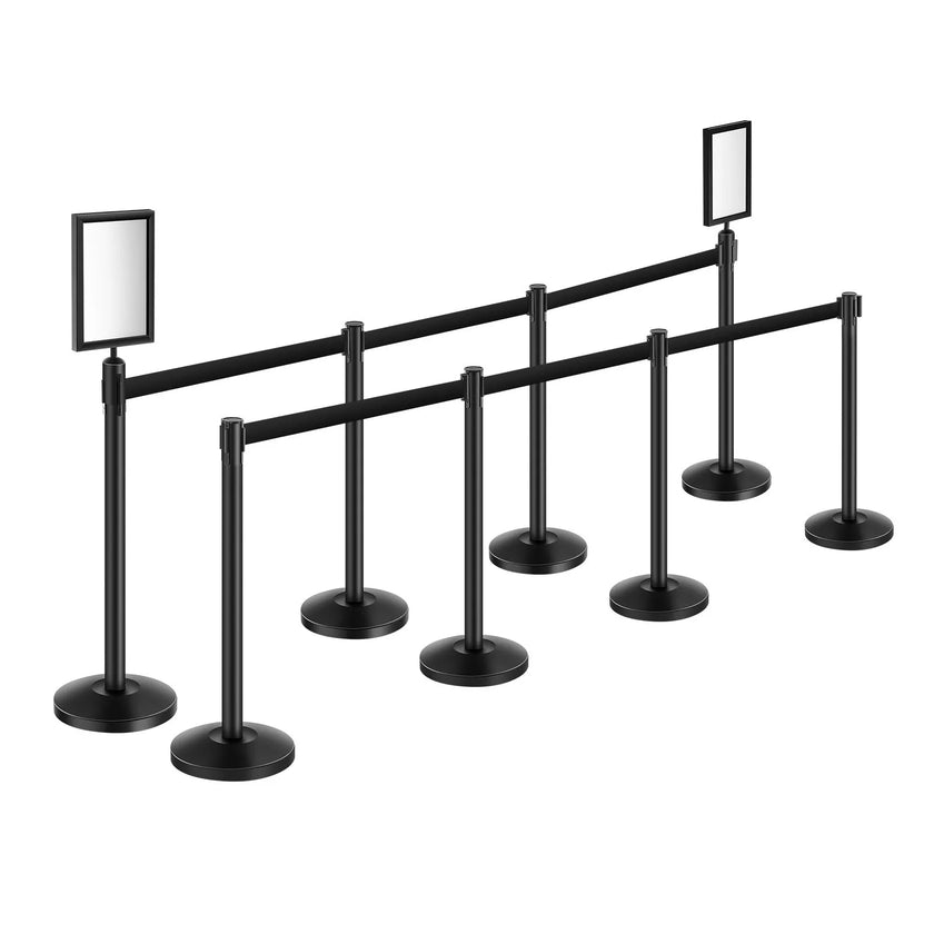VEVOR 8 Pcs Stanchion Post with 4 Retractable Belts & 2 Sign Holders Hollow Base