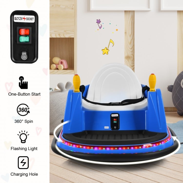 12V Electric Kids Ride On Bumper Car with Flashing Lights for Toddlers-Blue