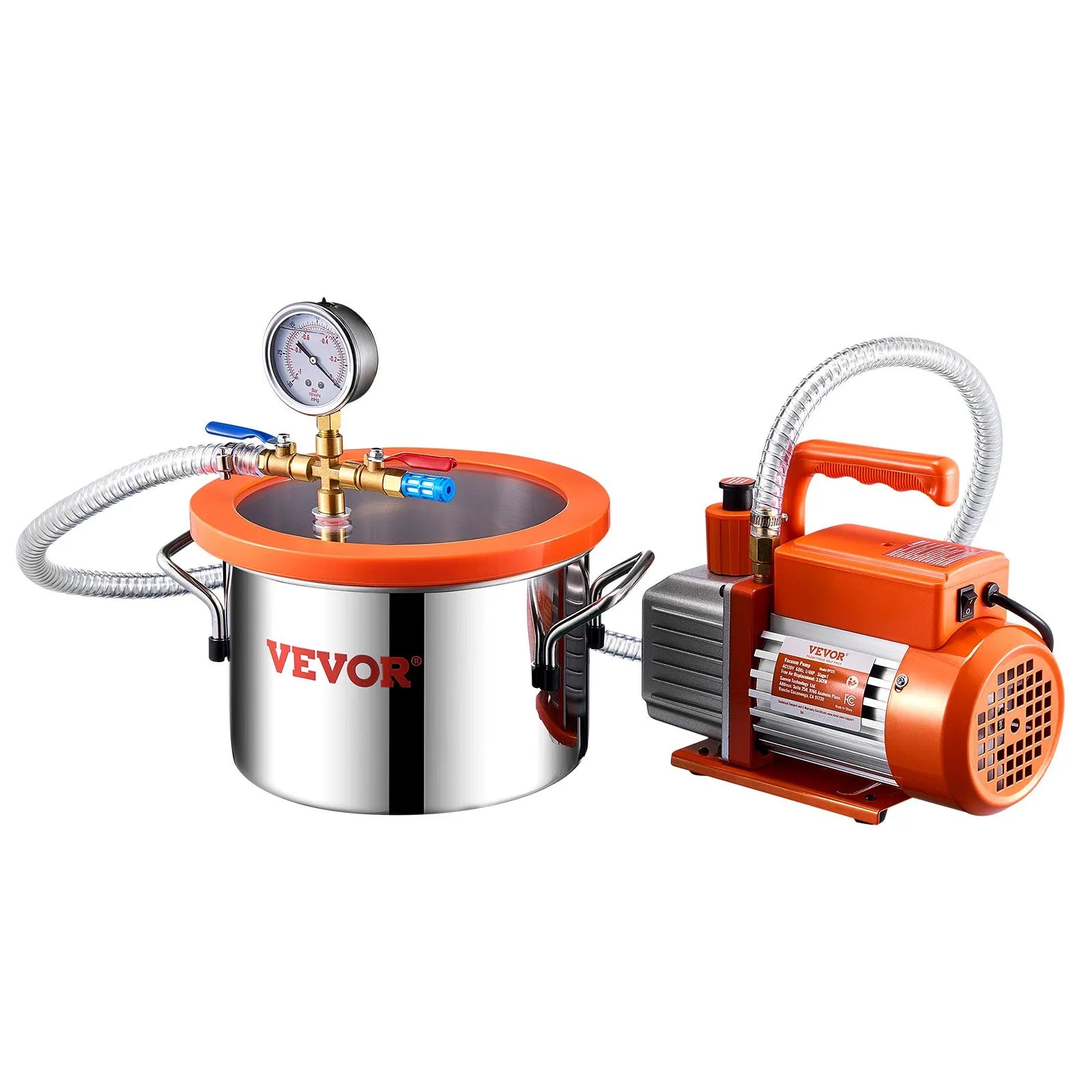 VEVOR 1.5 Gallon Vacuum Chamber 3.5CFM Single Stage Pump Degassing Chamber Kit