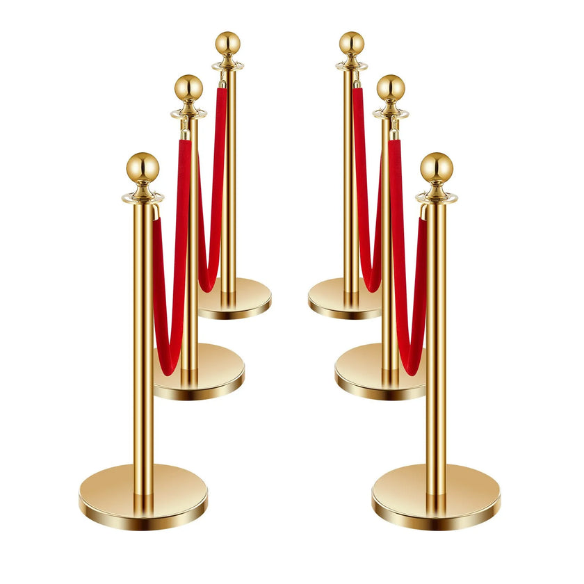 VEVOR 6 Pcs Gold Stanchion Post 4 Red Velvet Ropes Sand Injection Hollow Base
