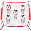 VEVOR 8 x 8 ft Football Trainer Throwing Net, Training Throwing Target Practice Net with 5 Target Pockets, Knotless Net Includes Bow Frame and Portable Carry Case, Improve QB Throwing Accuracy, Red