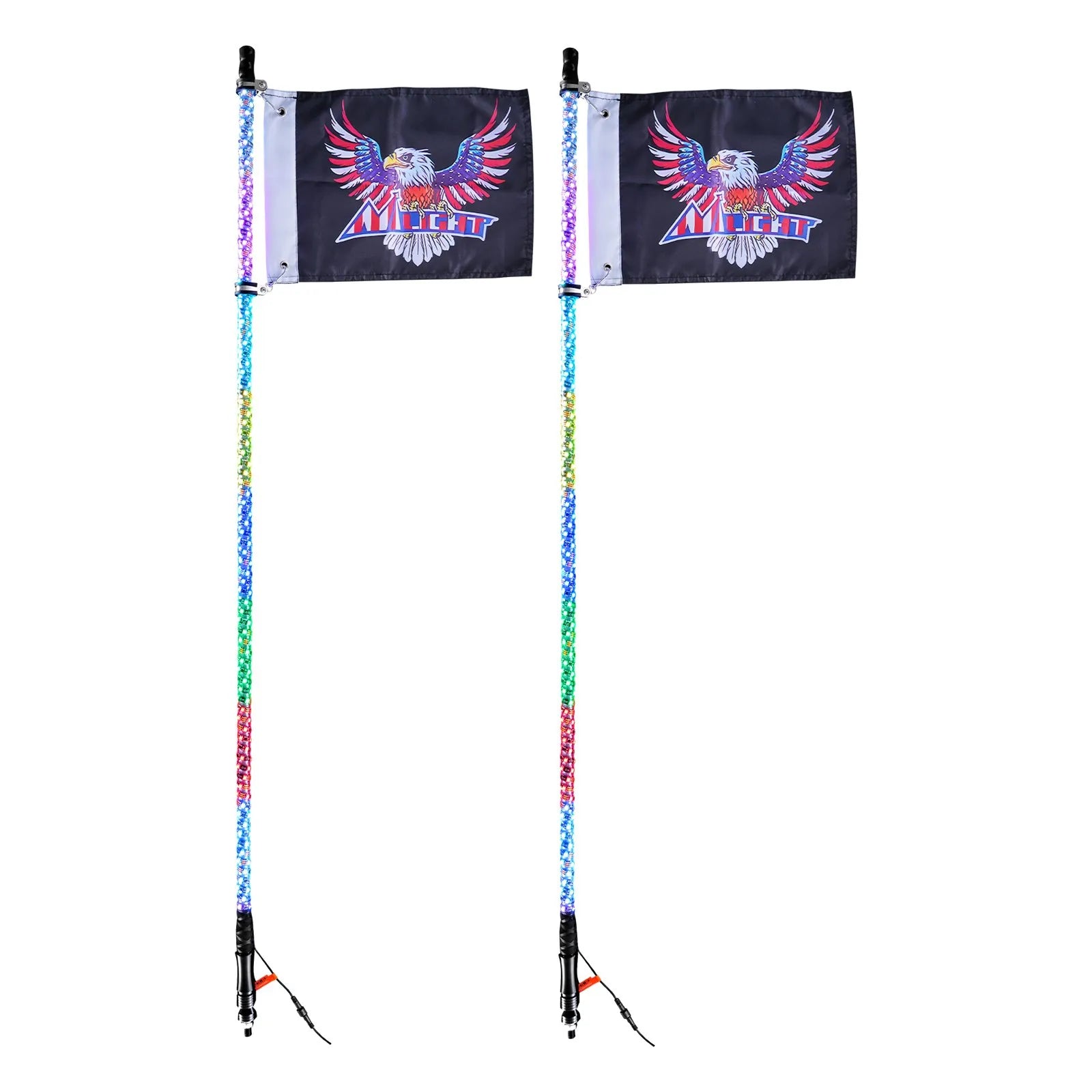VEVOR 2 PCS 4 FT Whip Light, APP & RF Remote Control Led Whip Light, Waterproof 360° Spiral RGB Chasing Lighted Whips with 4 Flags, for UTVs, ATVs, Motorcycles, RZR, Can-am, Trucks, Off-road, Go-karts