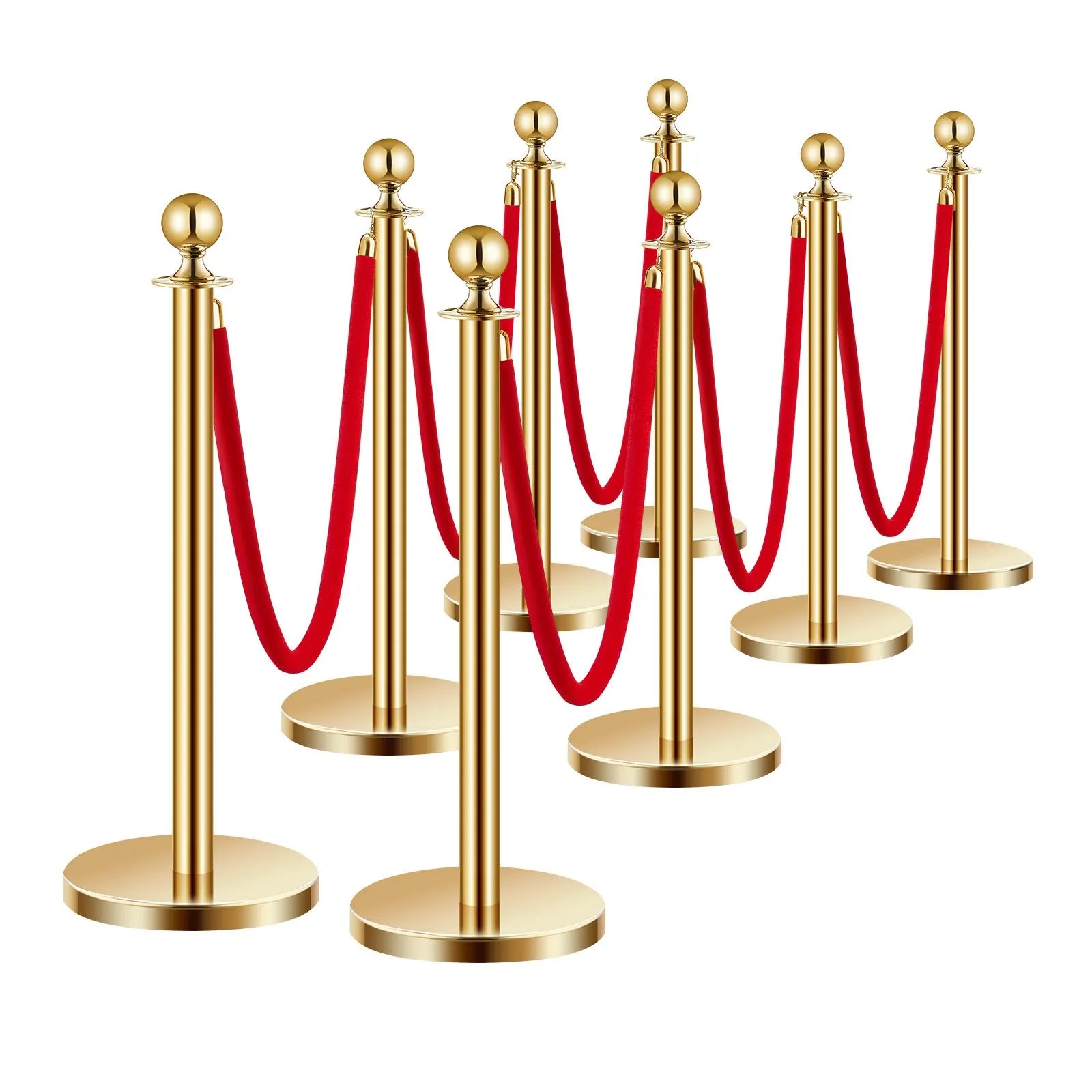 VEVOR 8 Pcs Gold Stanchion Post 6 Red Velvet Ropes Sand Injection Hollow Base