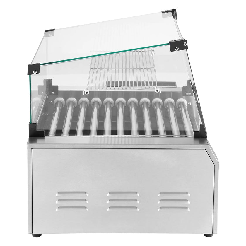 VEVOR 30 Hot Dog 11 Roller Electric Grill Cooker Machine Bun Warmer Cover 1950W
