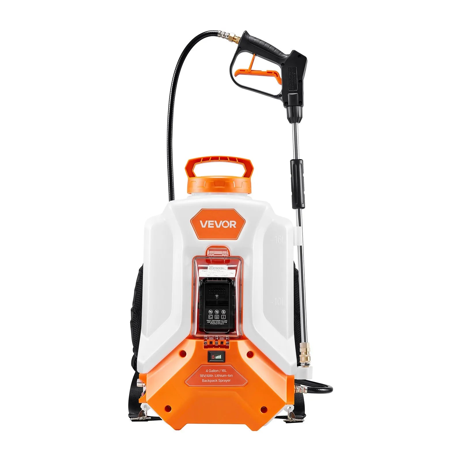 VEVOR 4 Gal Battery Powered Backpack Sprayer 0-90 PSI 4H Runtime for Yard Lawn