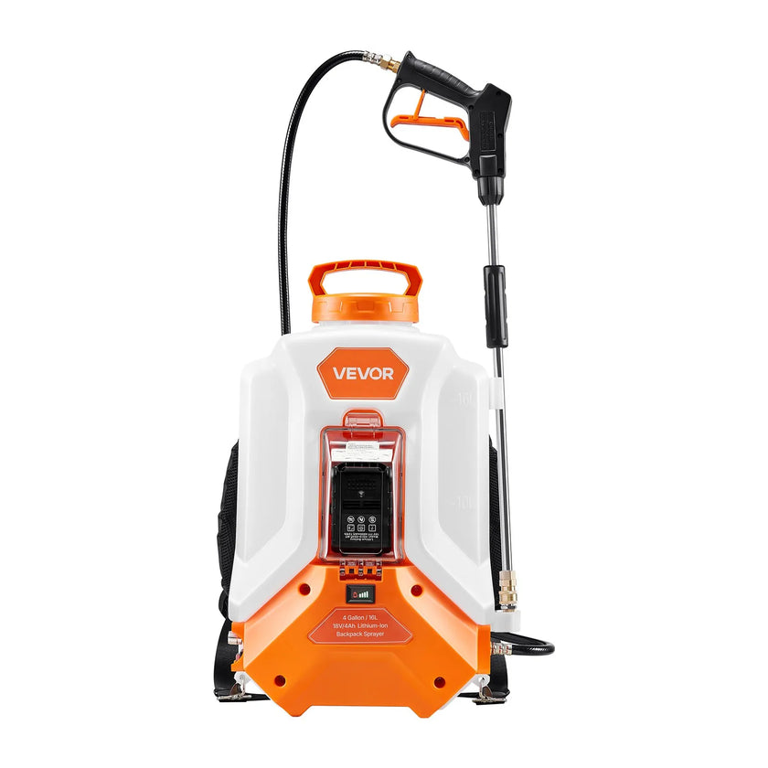VEVOR 4 Gal Battery Powered Backpack Sprayer 0-90 PSI 4H Runtime for Yard Lawn