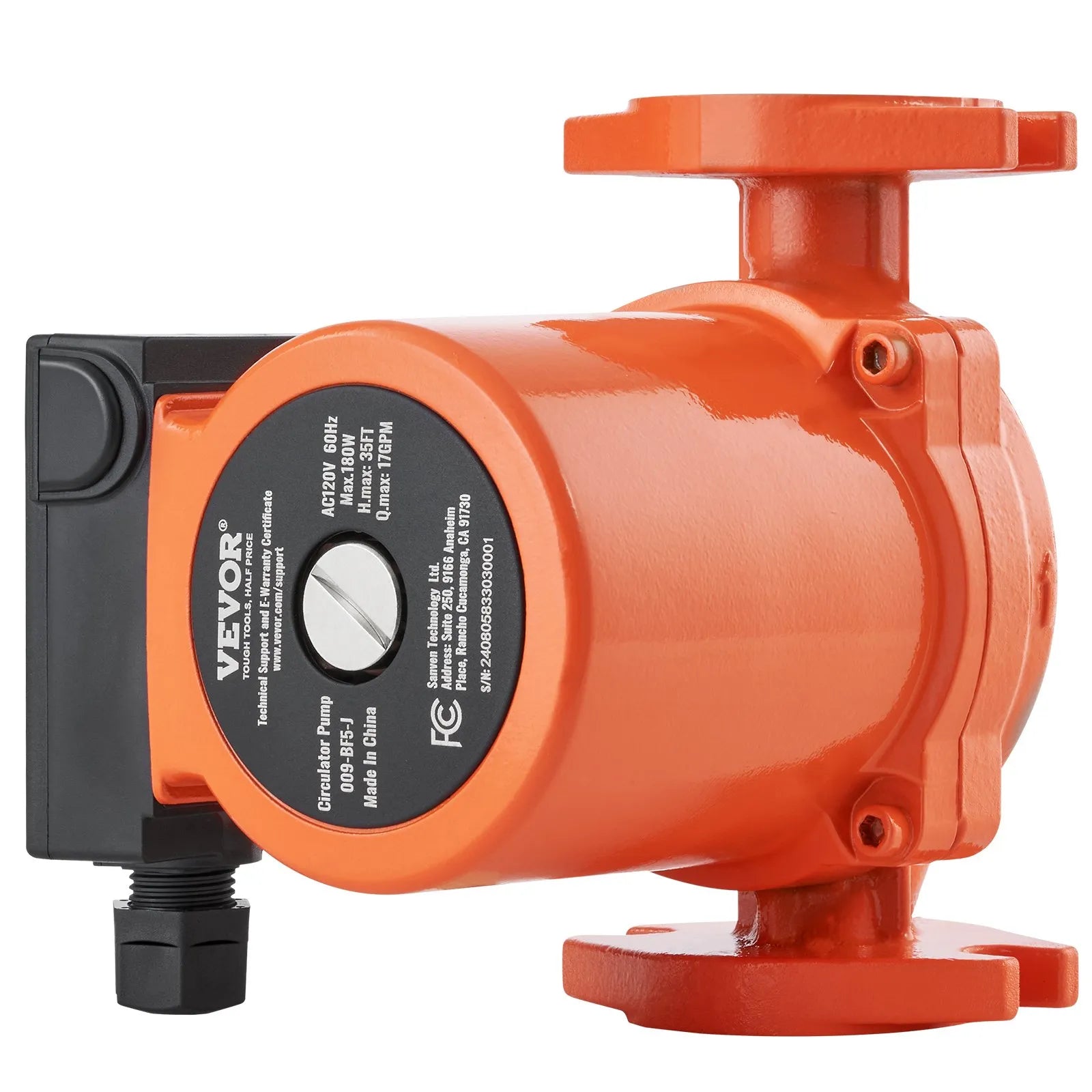 VEVOR 009-BF5-J Hot Water Circulation Pump 110V 180W 17 GPM Recirculating Pump