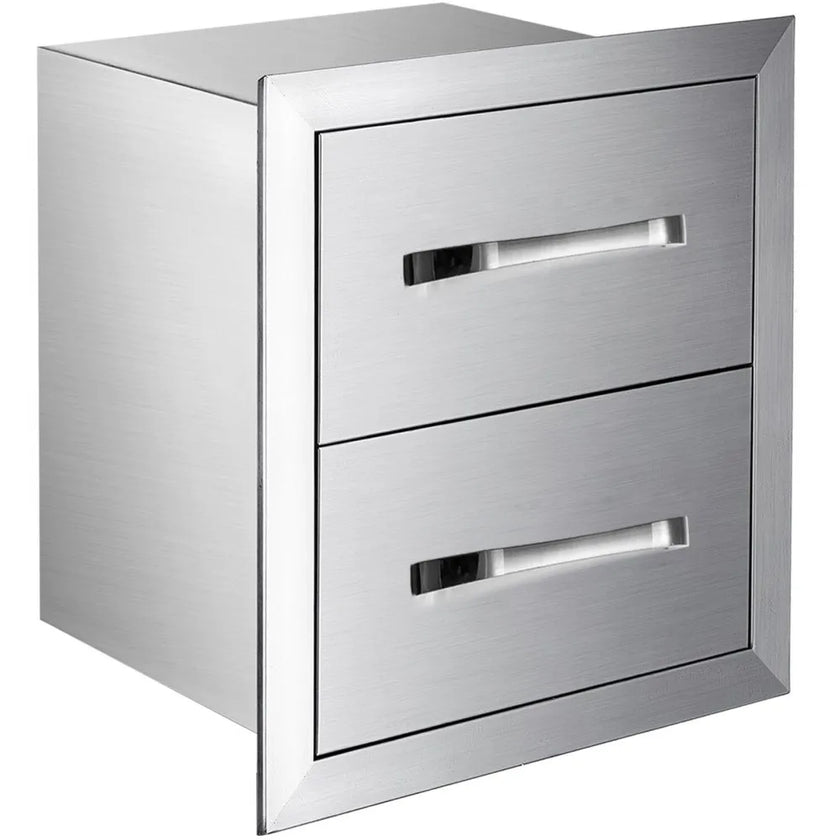 VEVOR Outdoor Kitchen Drawers 18W x 20.6H x 12.7D Inch, Flush Mount Double BBQ Drawers Stainless Steel with Handle, BBQ Island Drawers for Outdoor Kitchens or Patio Grill Station