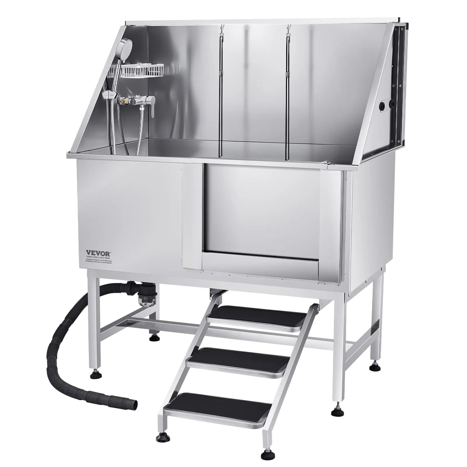 VEVOR 50 Inch Dog Grooming Bath Tub Stainless Steel w Stairs Water Filter