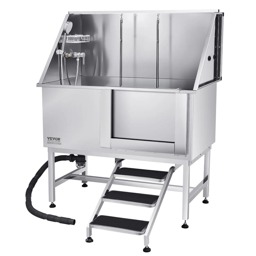 VEVOR 50 Inch Dog Grooming Bath Tub Stainless Steel w Stairs Water Filter