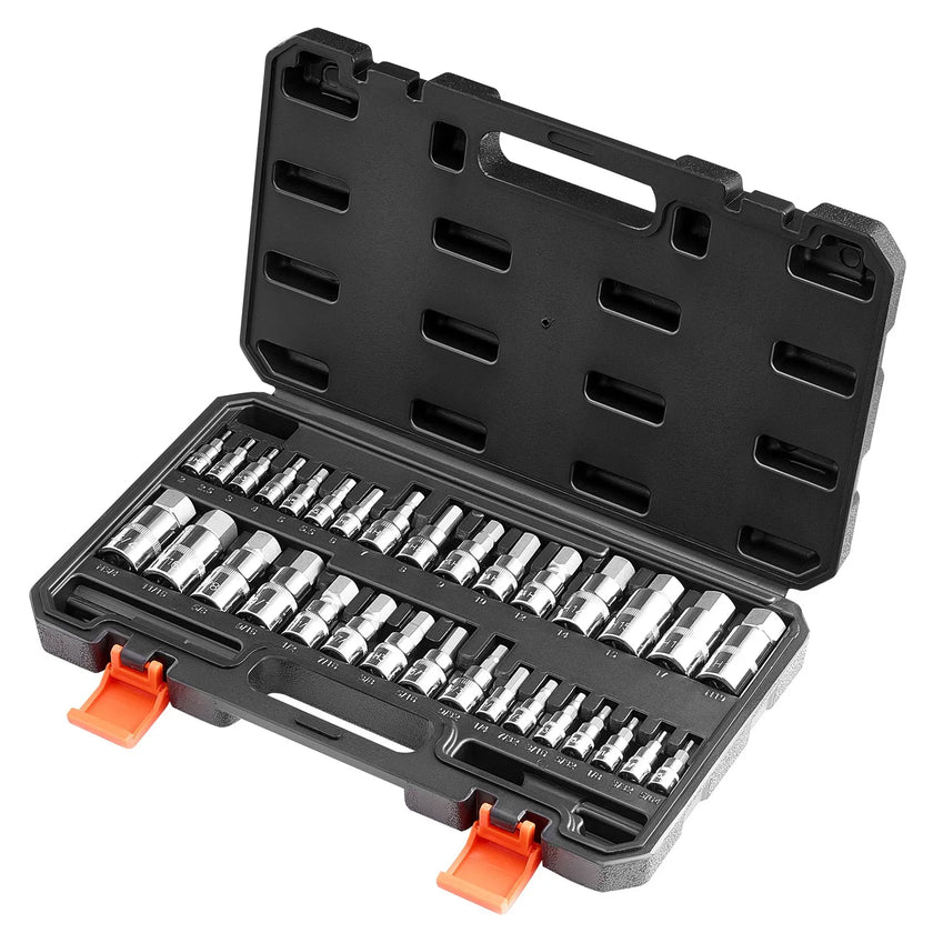 Hex Bit Socket Set 32-Piece S2 Alloy Steel Cr-V Steel Standard SAE and Metric