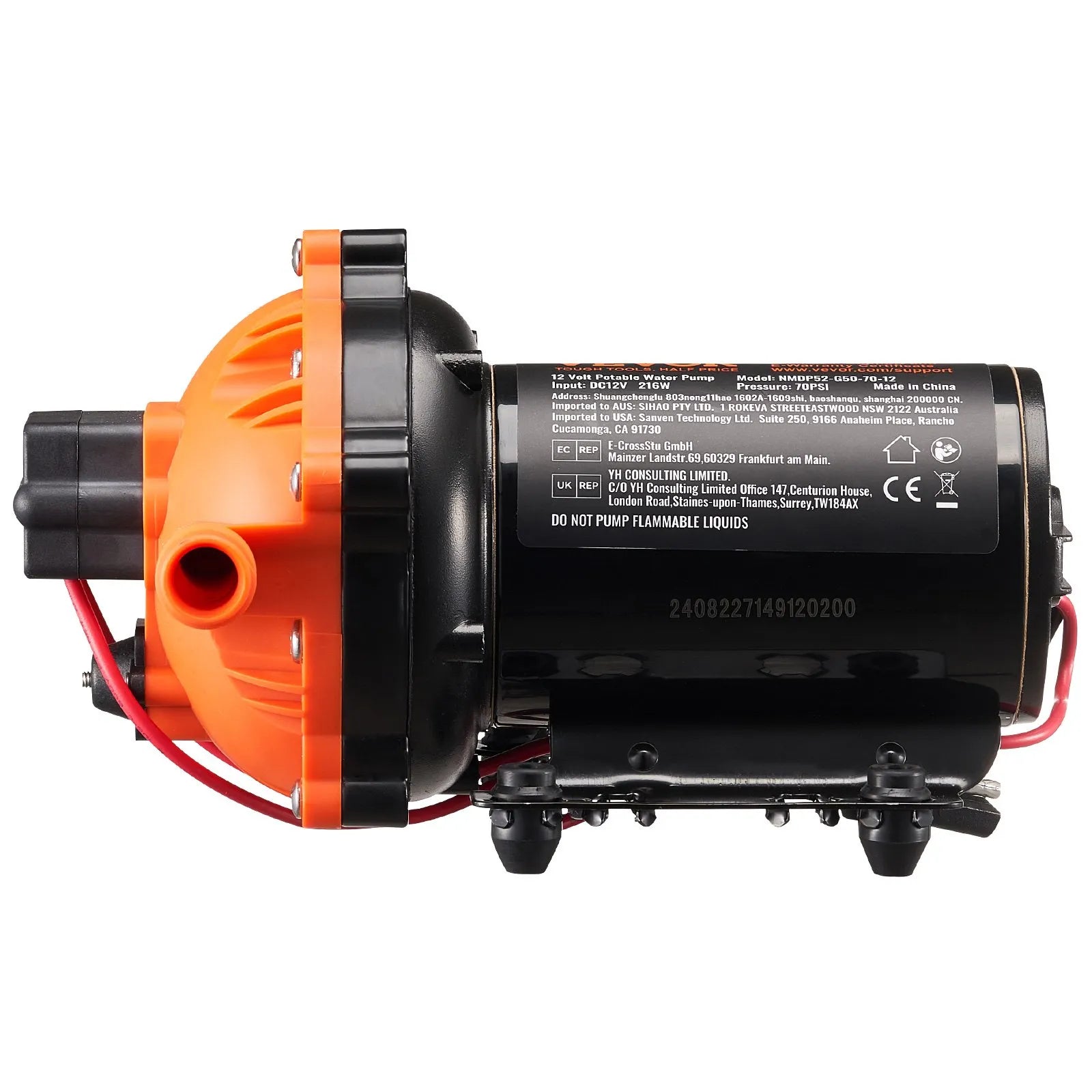 VEVOR 12V Diaphragm Pump 5GPM 18.93 L/min 5-Chamber Water Pump Pressure Switch