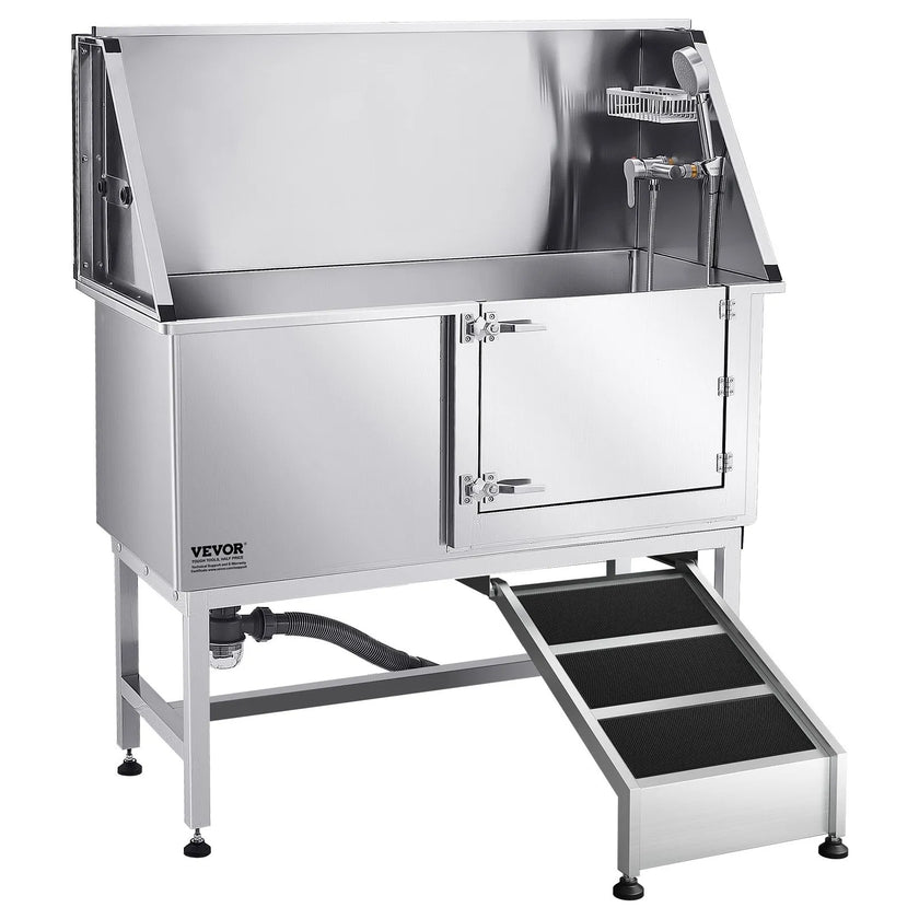 VEVOR 50 Inch Dog Grooming Bath Tub Stainless Steel w Ramp Water Filter