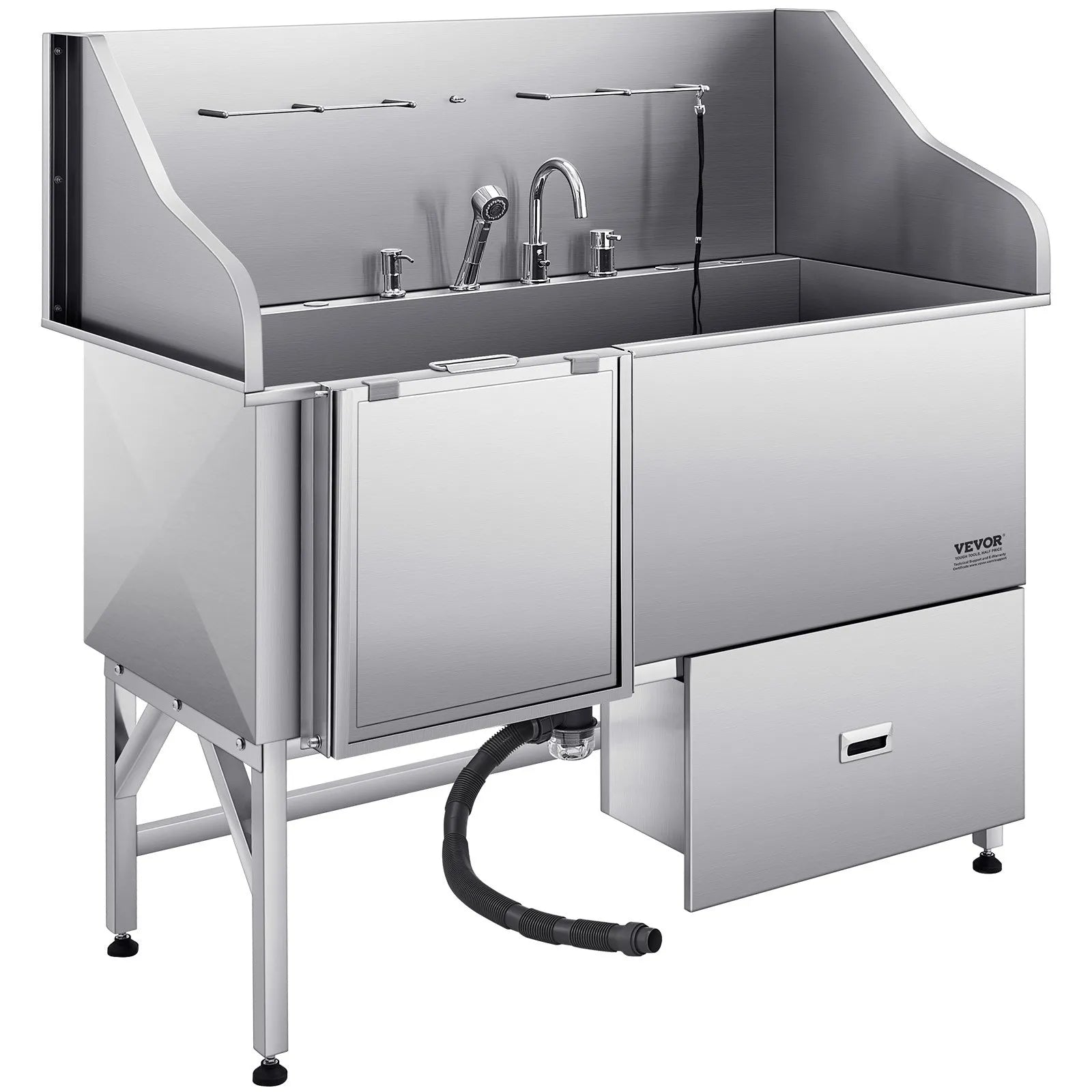 VEVOR 61 Inch Dog Grooming Bath Tub Stainless Steel w Ramp Water Filter Left
