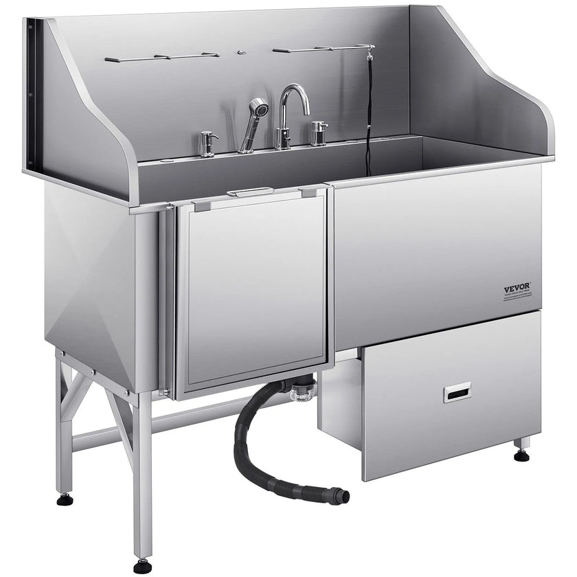 VEVOR 61 Inch Dog Grooming Bath Tub Stainless Steel w Ramp Water Filter Left