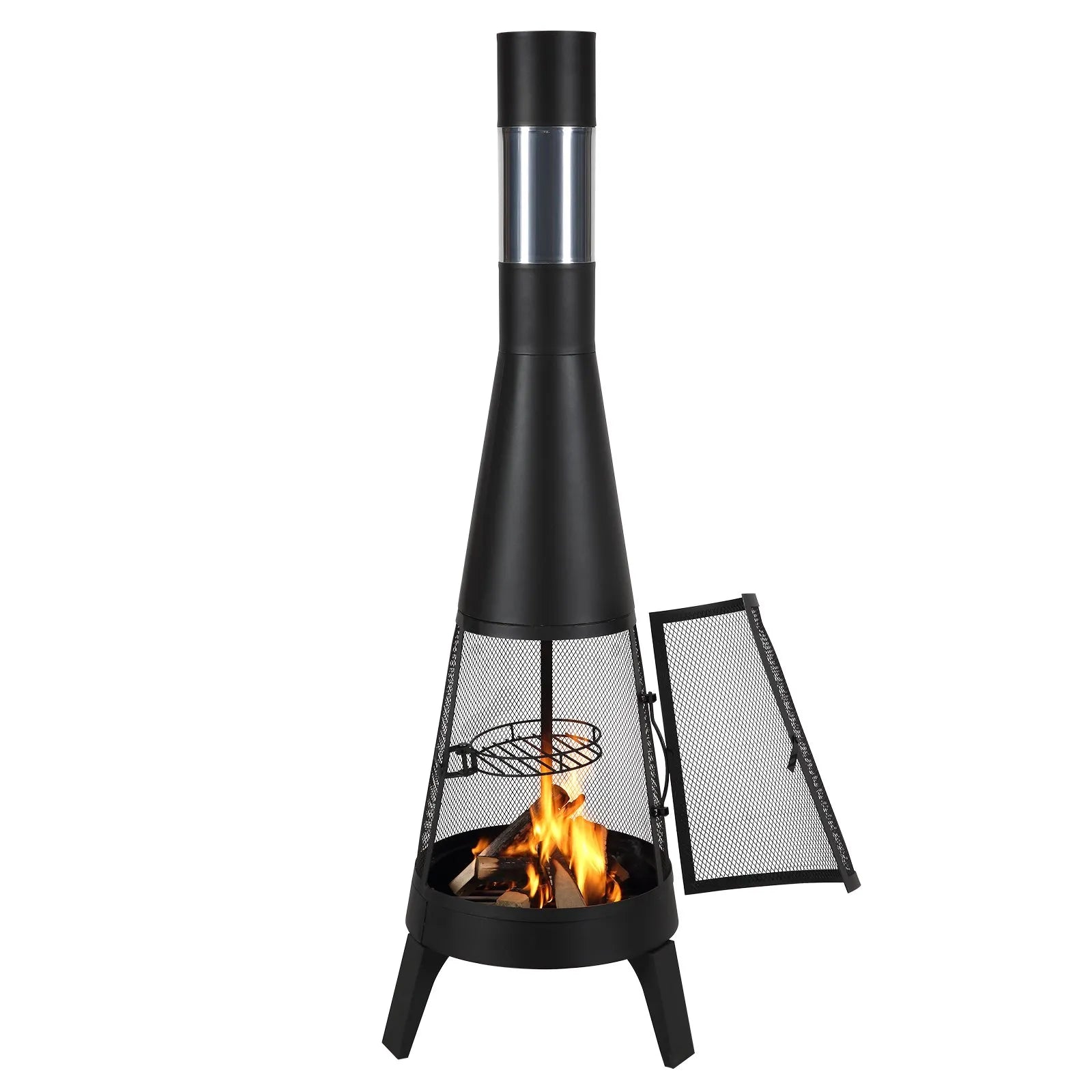 VEVOR 20 In Chiminea Outdoor Wood Burning Firepit with Grill Mesh & Chimney Coat