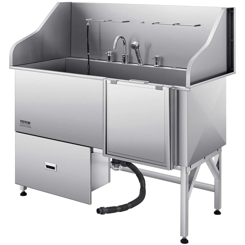 VEVOR 61 Inch Dog Grooming Bath Tub Stainless Steel w Ramp Water Filter