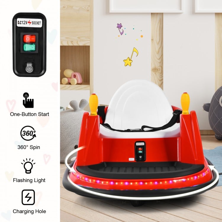 12V Electric Kids Ride On Bumper Car with Flashing Lights for Toddlers-Red