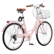VEVOR 26-Inch Cruiser Bike 7-Speed Pink Beach Cruiser Bike with Basket
