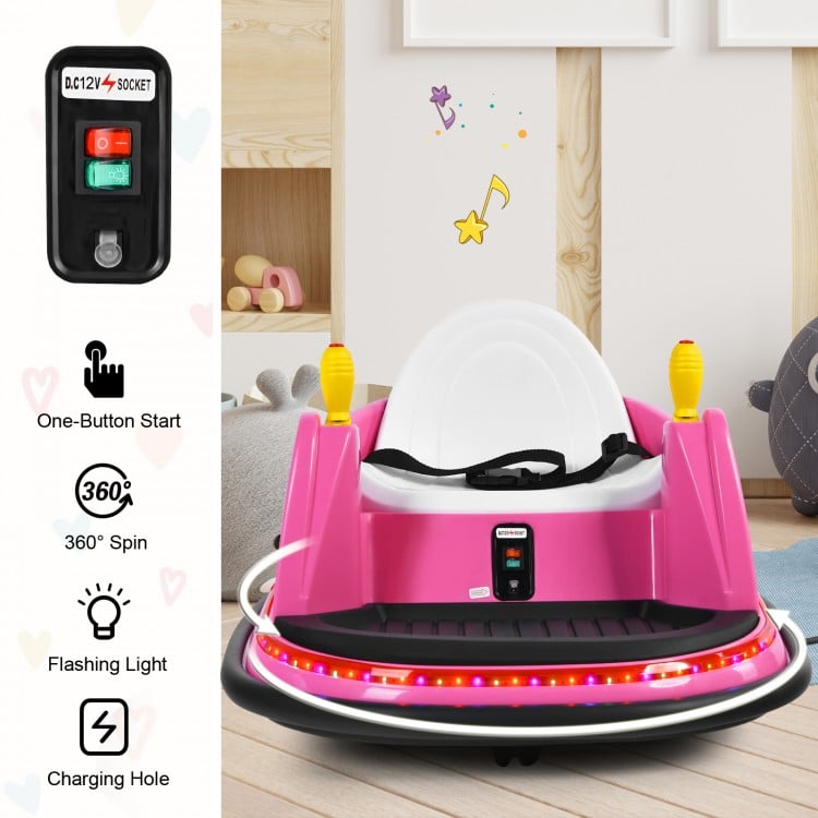 12V Electric Kids Ride On Bumper Car with Flashing Lights for Toddlers-Pink