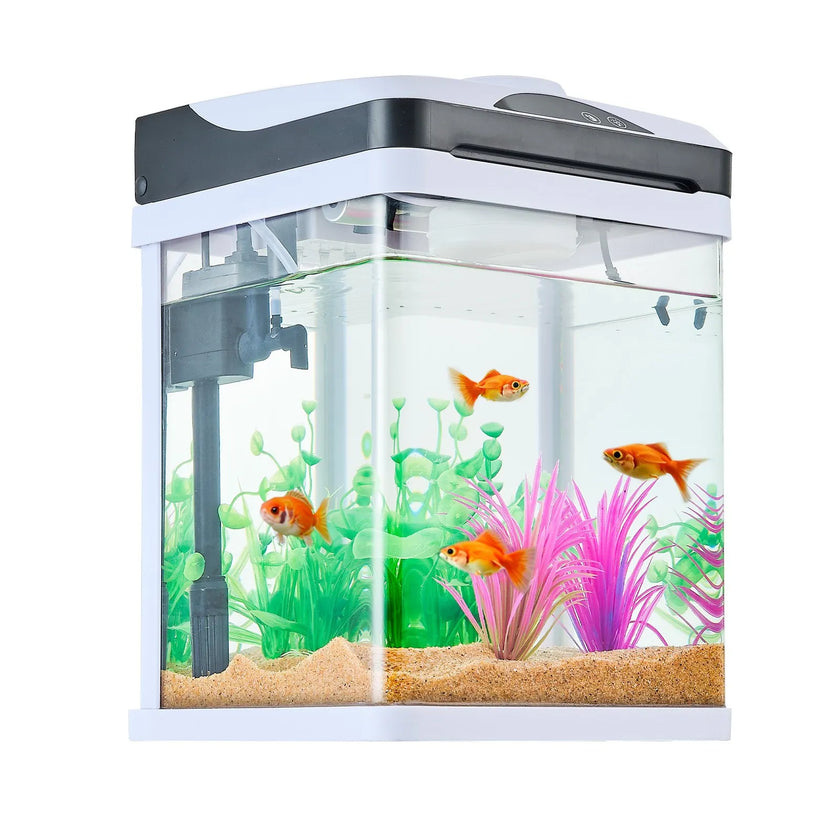VEVOR 2 Gallon Fish Tank Aquarium LED Square Clear Glass 7 Color Self Cleaning