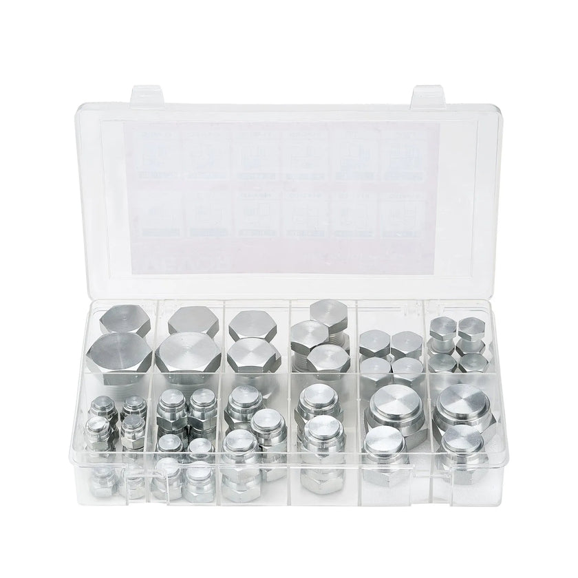 VEVOR 64 PCS BSPP Hydraulic Fitting Galvanized Cap & Plug Assortment Adapter Kit