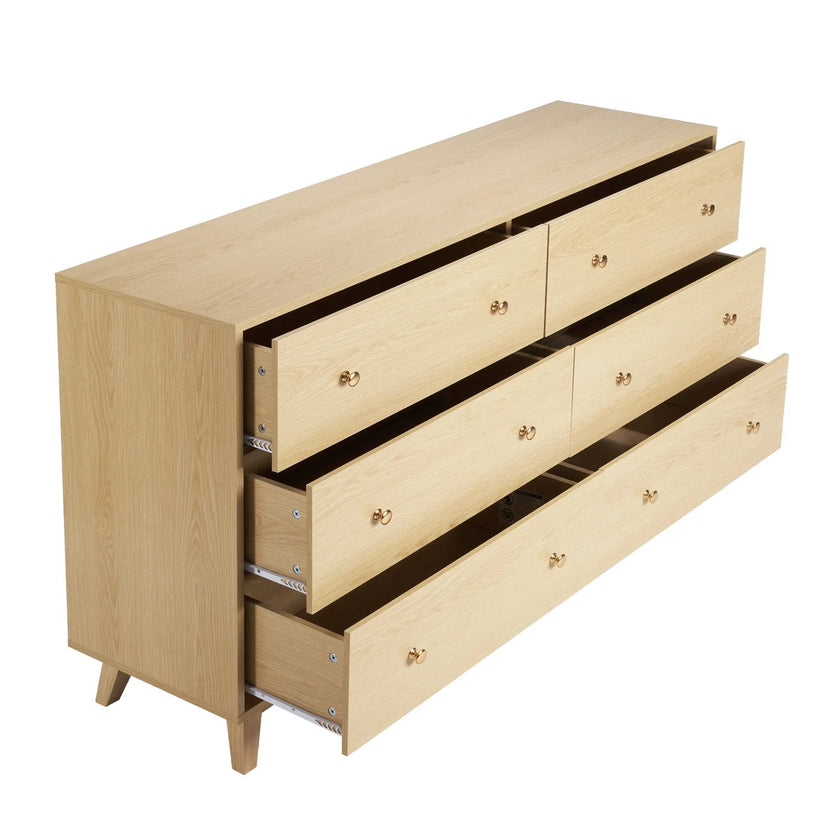 VEVOR 6 Drawer Dresser Wooden Chest of Drawers with Sliding with Anti-tip Device