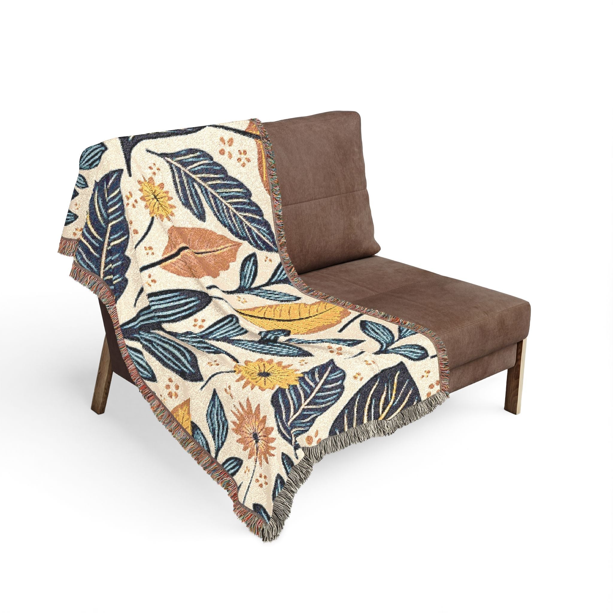 Botanical Leaves Woven Blanket — Reversible Floral Throw for Living Room & Bedroom