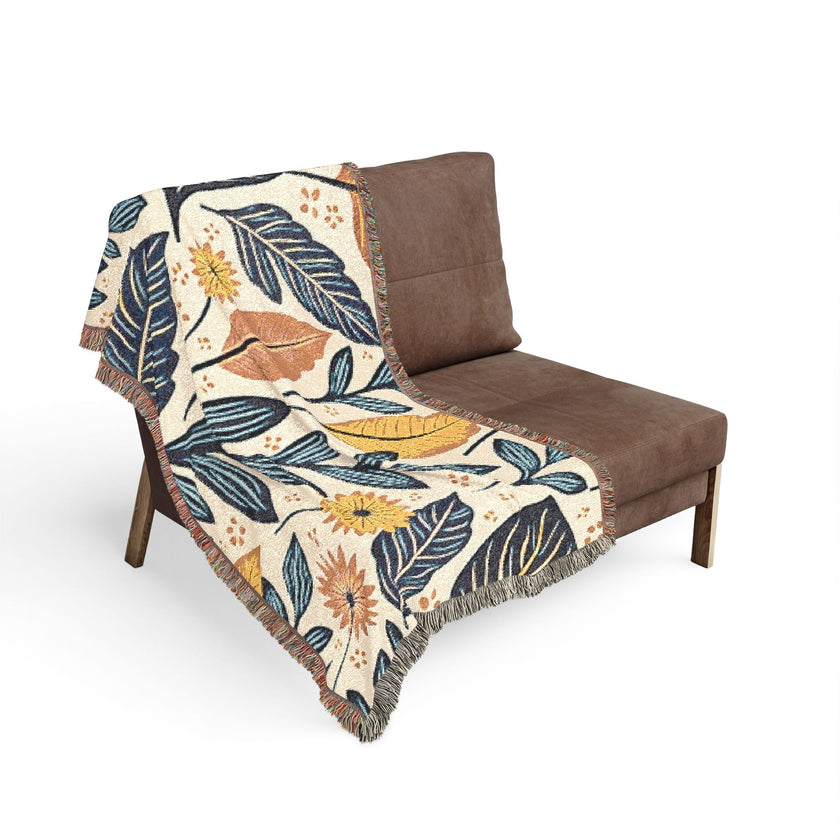 Botanical Leaves Woven Blanket — Reversible Floral Throw for Living Room & Bedroom