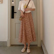 Casual Floral New Fresh High Waist Slimming Korean-style Midi A- Line Skirt