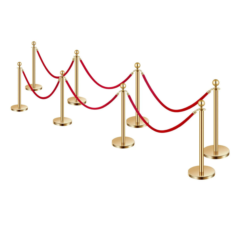 VEVOR 8 Pcs Gold Stanchion Post 6 Red Velvet Ropes Sand Injection Hollow Base