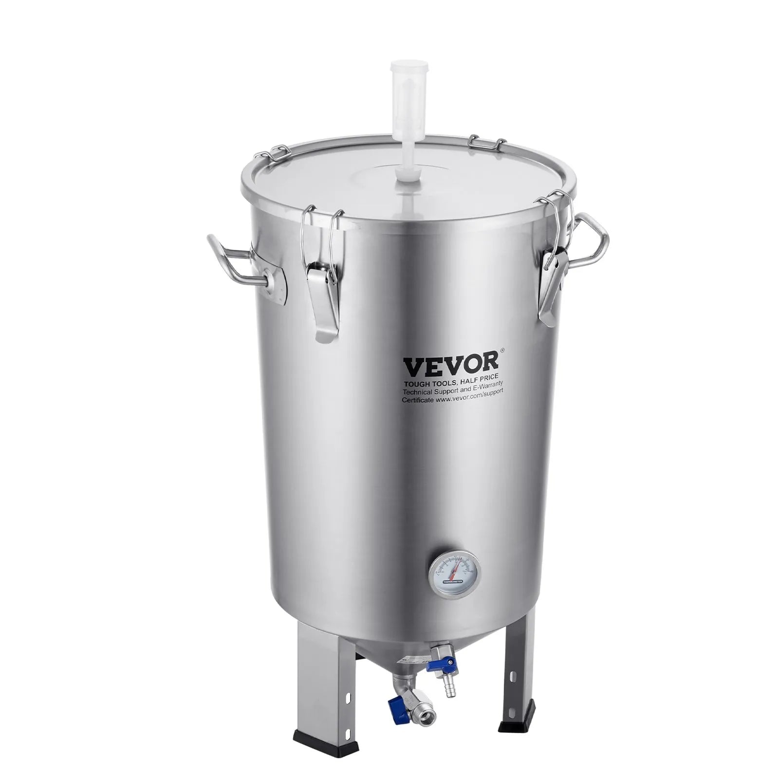 VEVOR 304 Stainless Steel Kettle, 8 GALLON Beer Brew Fermentor, Brew Bucket Fermentor for Brewing, Home Brewing Supplies with Base, Kettle Stock Pot Includes Lid, Handle, Valve, Spigot, Thermometer