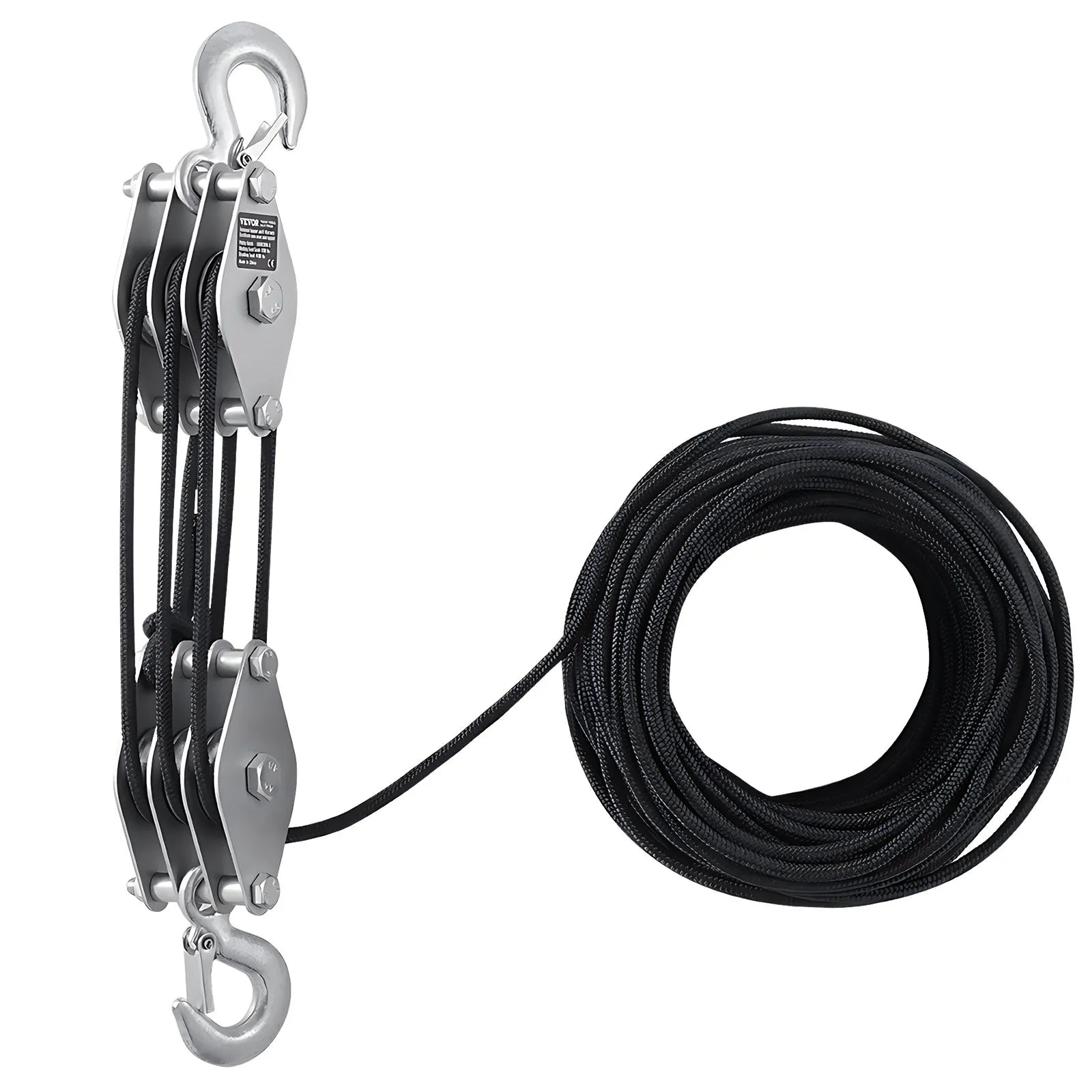 VEVOR 100 ft Rope Hoist Pulley Wheel Block and Tackle Puller 5:1 Ratio 4400 lbs