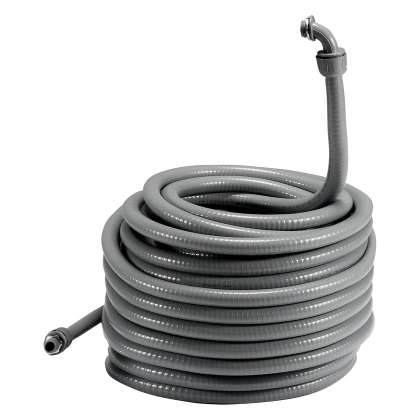 VEVOR 1-Inch Flexible Electrical Conduit, 100 ft, PVC Liquid-Tight Conduit Non-Metallic with 5 Straight and 5 90-Degree Conduit Connector Fittings, for Air Conditioning Motor Controller Pump, IP65