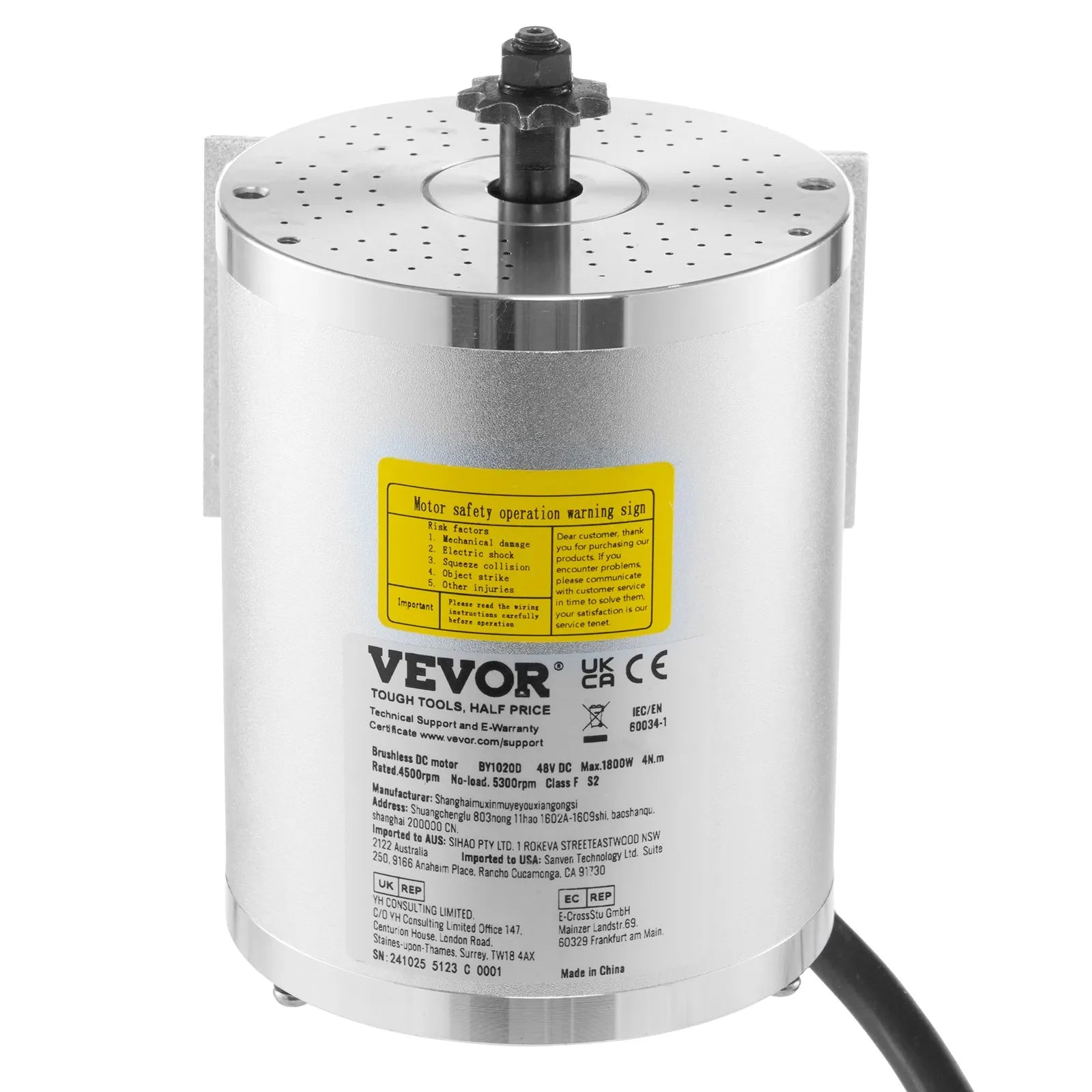 VEVOR 1800W Electric Brushless DC Motor Kit 48V 4500rpm with Speed Controller