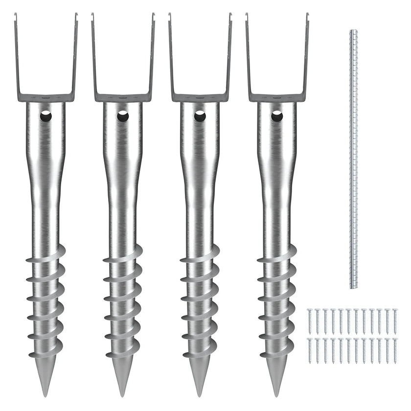 VEVOR No Dig Ground Anchor, 4 Pack 3.94 x 2.76 x 27.56 in DIY Screw in Post Stake, Includes 6 Lag Bolts & a Rebar, U-Shape Heavy Duty Steel Post Holder, Great for Mailbox Posts and Fence Posts