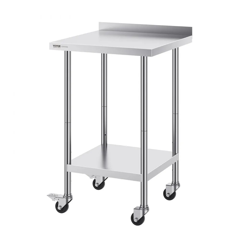 VEVOR 24 x 24 x 40 Inch Stainless Steel Work Table, Commercial Food Prep Worktable with Casters, Heavy Duty Prep Worktable, Metal Work Table with Adjustable Height for Restaurant, Home and Hotel
